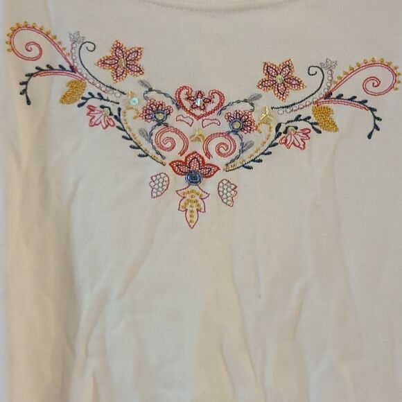 XL Classic Elements White Short Sleeve Top With Red, Blue and Gold Embellishment - Picture 2 of 5